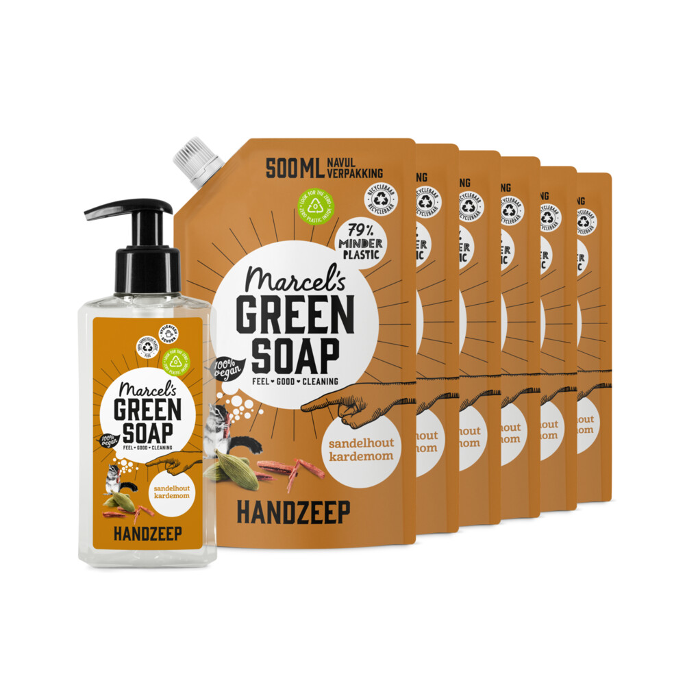 Marcel's Green Soap Handzeep Sandelhout&Kardemom 250 ml + 6 Navullingen Pakket