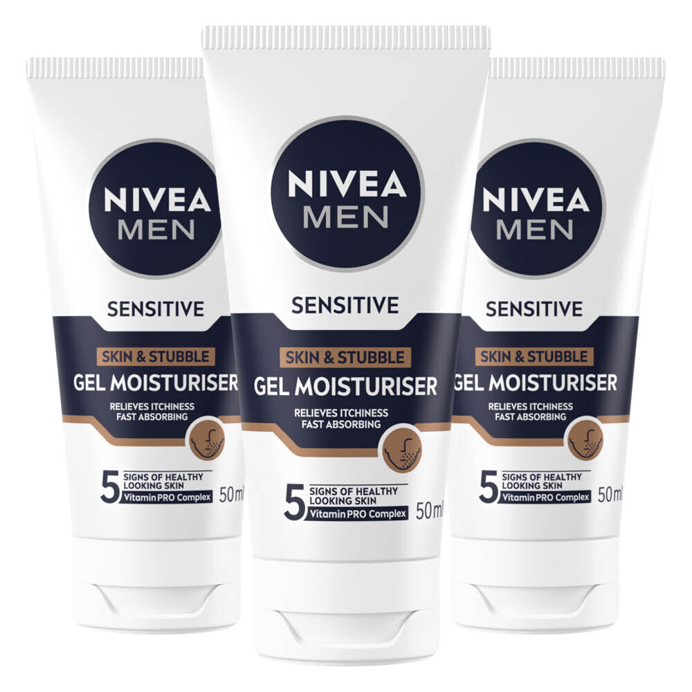 3x NIVEA Men Sensitive Skin & Stubble Moisturizer Gezichtsgel 50 ml