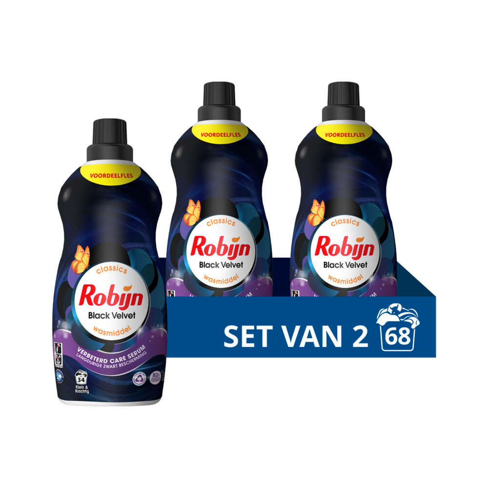 2x Robijn Klein&Krachtig Wasmiddel Black Velvet 34 Wasbeurten 1,19 liter