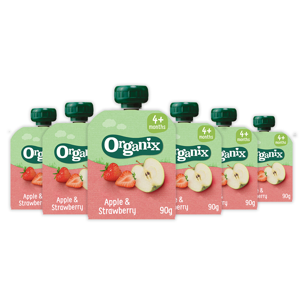 6x Organix Knijpfruit 4+m Appel&Aardbei 90 gr