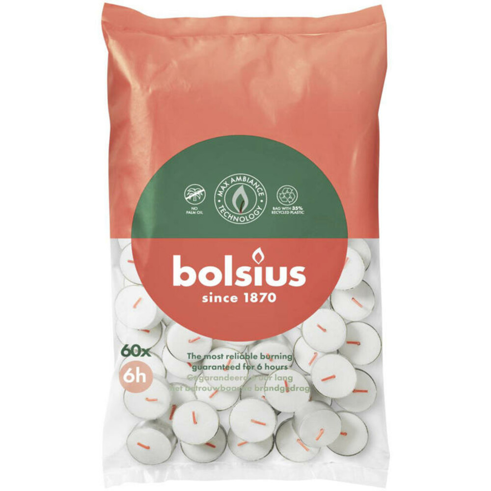 Bolsius Theelichten Wit 6 branduren 60 stuks