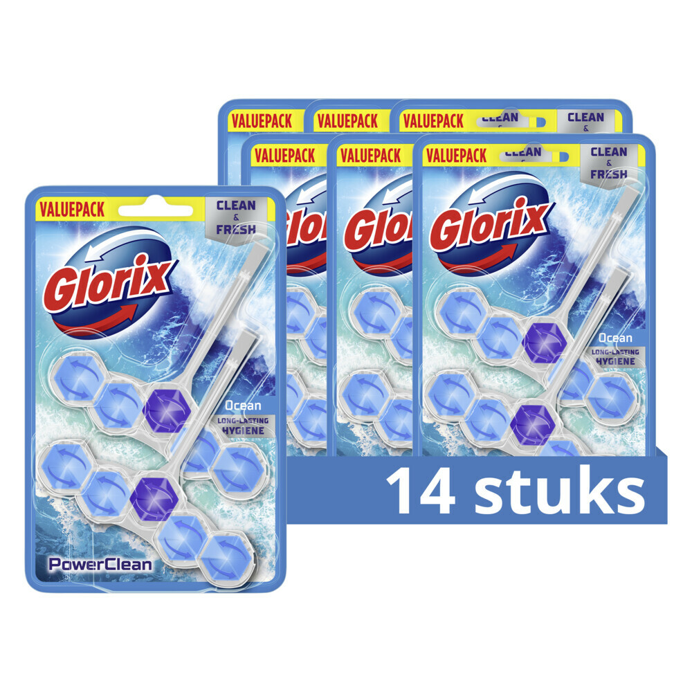 7x Glorix Toiletblok Power Clean Ocean 2 stuks