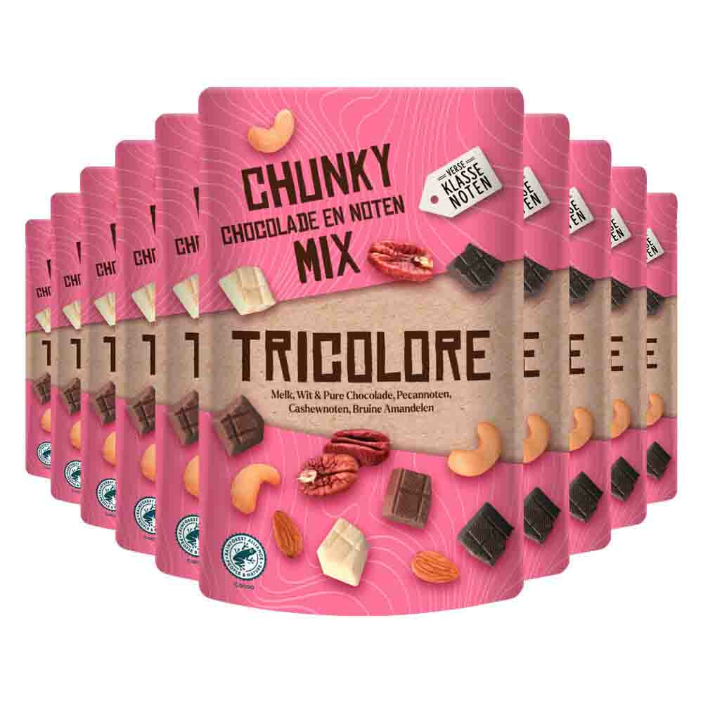 10x Verse Klassenoten Chunky Chocolade en Noten Mix Tricolore 150 gr