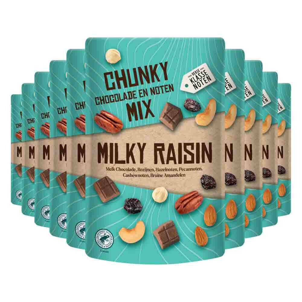 10x Verse Klassenoten Chunky Chocolade en Noten Mix Milky Raisin 150 gr