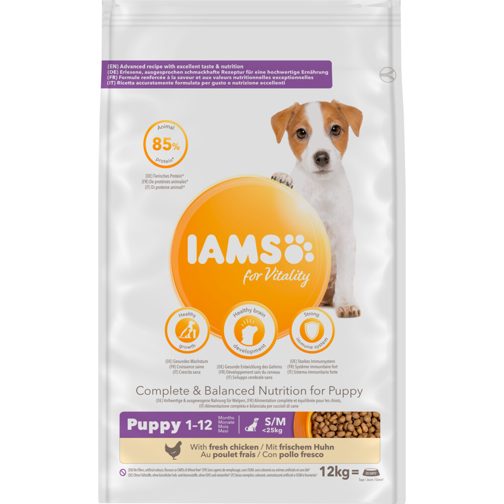 Iams Small/Medium Puppy&Junior Kip Hondenvoer 12 kg