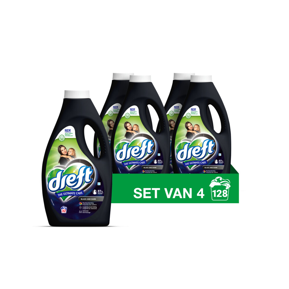 4x Dreft Vloeibaar Wasmiddel Zwart&Donker 32 Wasbeurten 1,6 liter