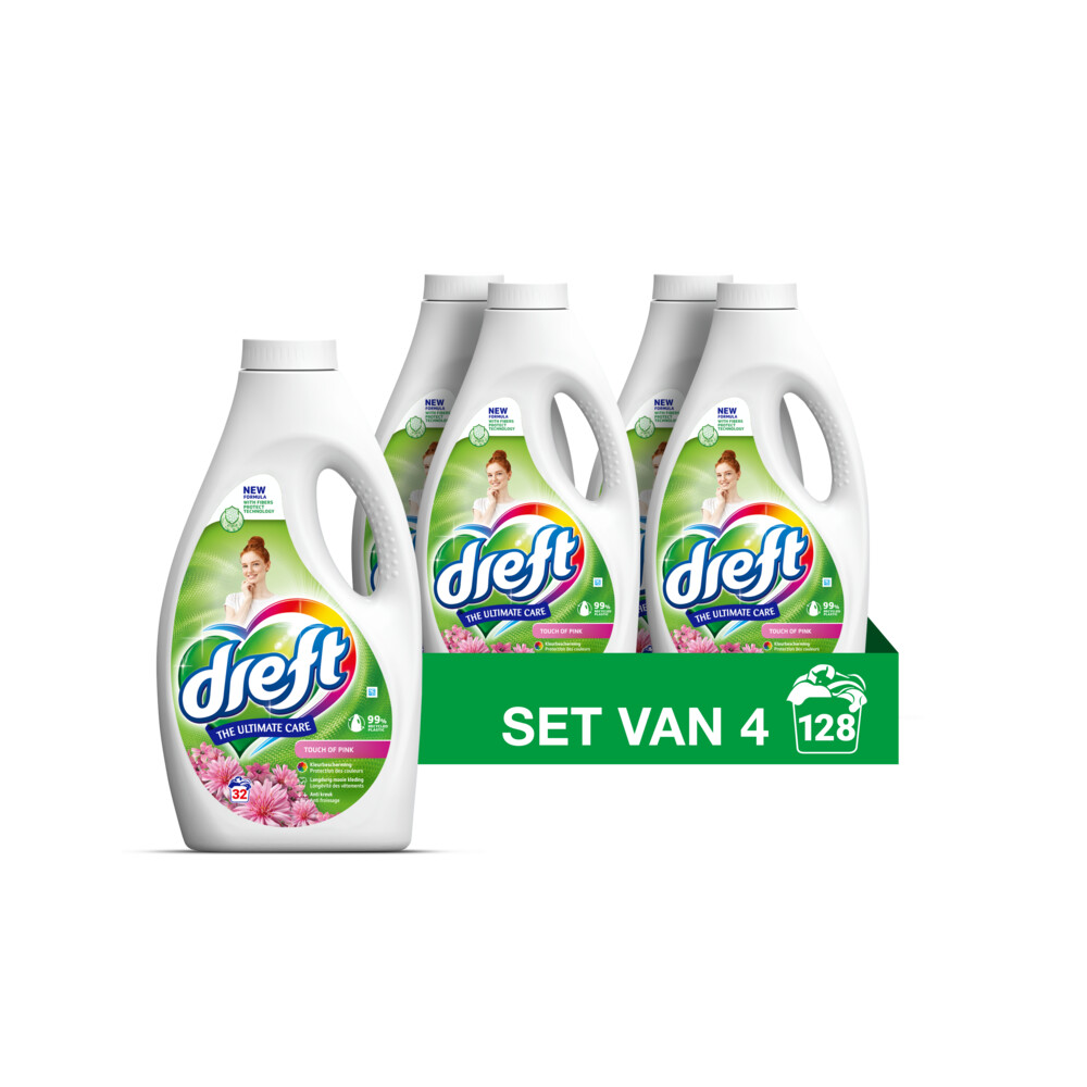 4x Dreft Vloeibaar Wasmiddel Touch of Pink 32 Wasbeurten 1,6 liter