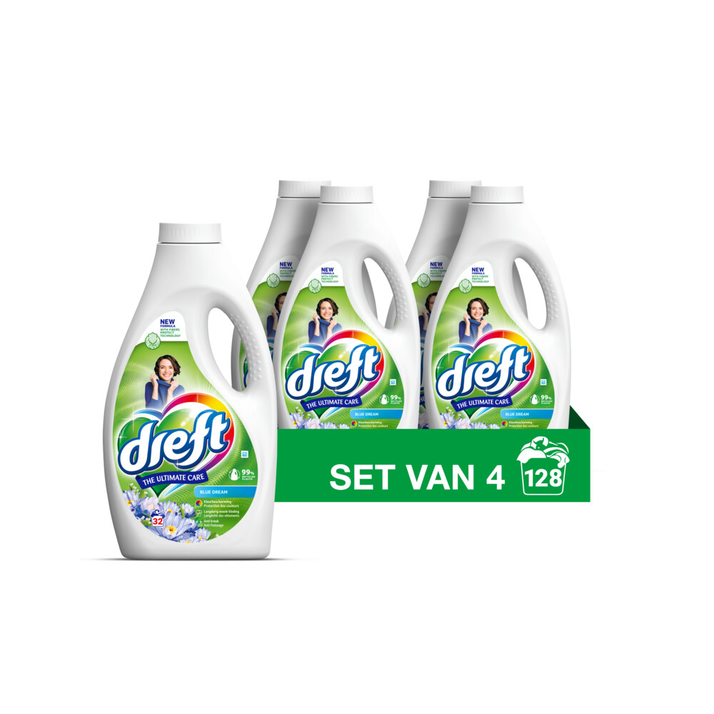 4x Dreft Vloeibaar Wasmiddel Blue Dream 32 Wasbeurten 1,6 liter