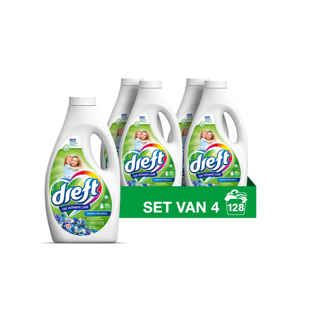 4x Dreft Vloeibaar Wasmiddel Ochtendfris 32 Wasbeurten 1,6 liter