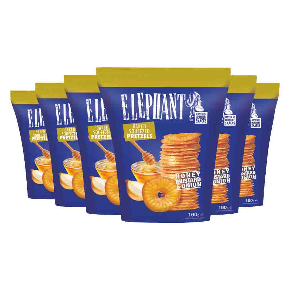 6x Elephant Pretzels Honing, Mosterd&Ui 160 gr
