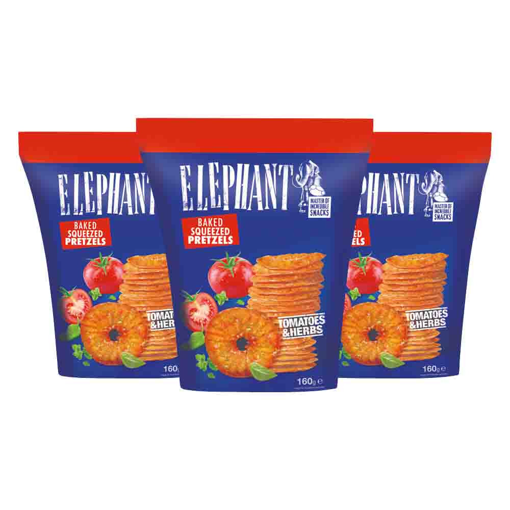 3x Elephant Pretzels Tomaat&Kruiden 160 gr