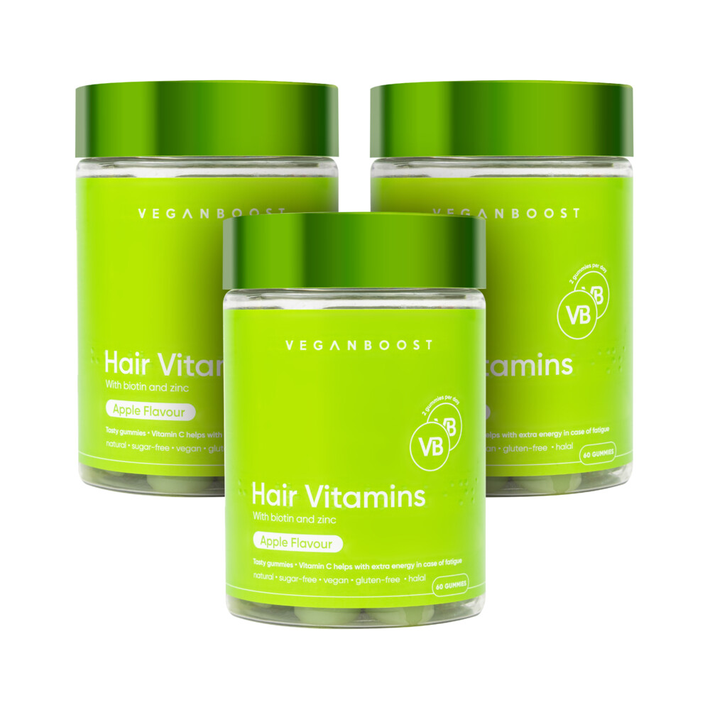 Gratis Verzending: 3x Veganboost Hair Vitamins Appel 60 gummies
