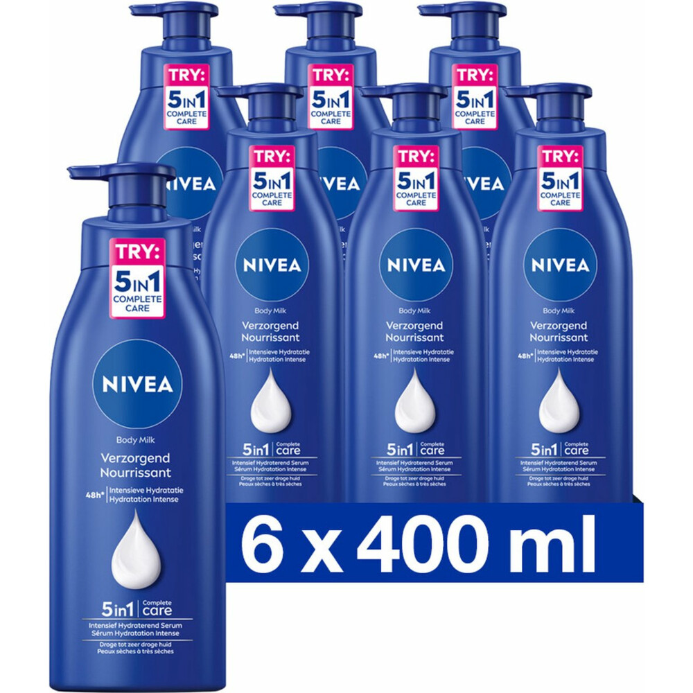 6x Nivea Bodymilk Verzorgend met pomp 400 ml