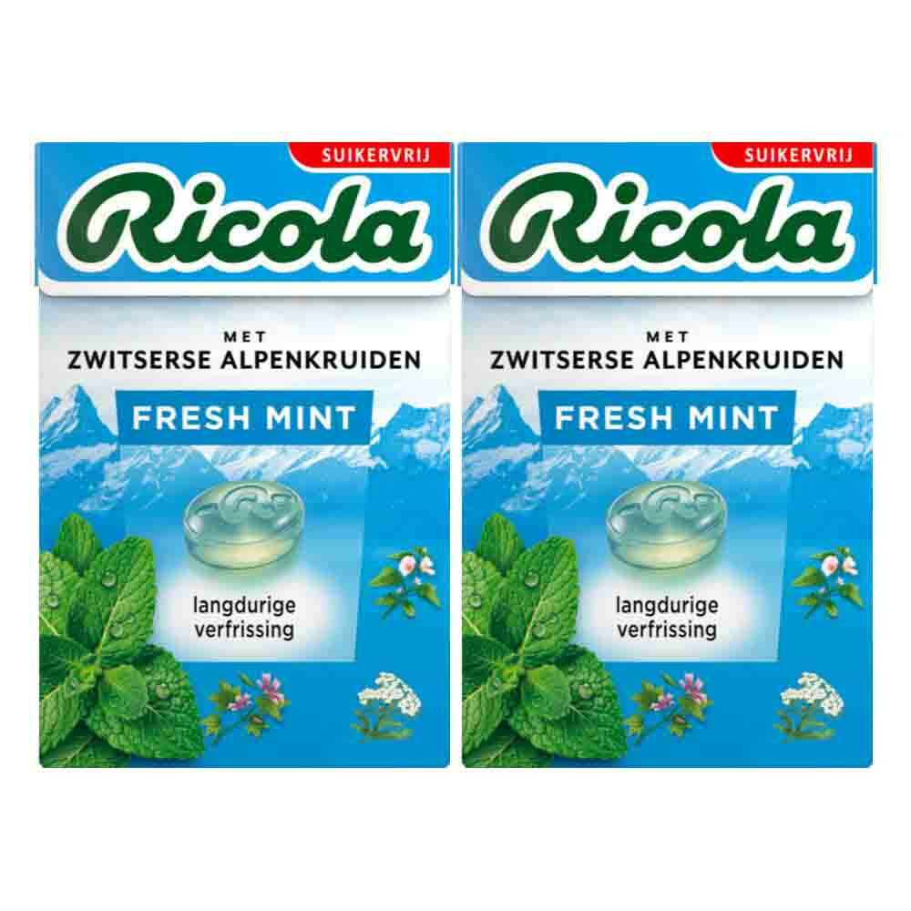 2x Ricola Fresh Mint Suikervrij Doosje 50 gr