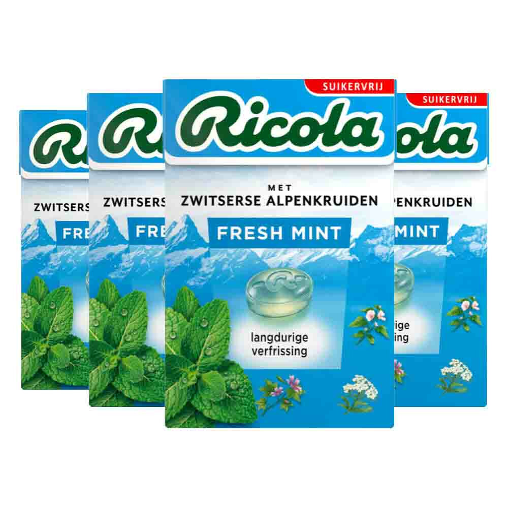 4x Ricola Fresh Mint Suikervrij Doosje 50 gr