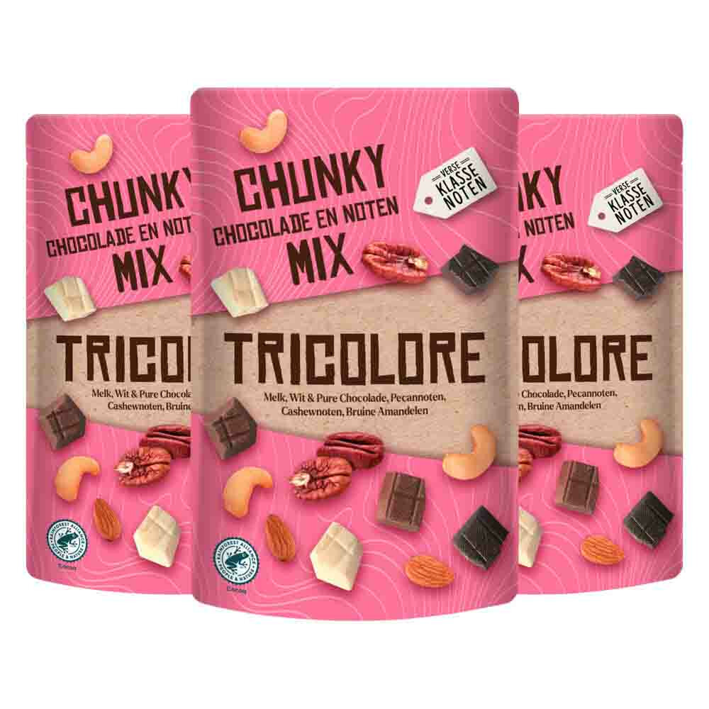 3x Verse Klassenoten Chunky Chocolade en Noten Mix Tricolore 150 gr