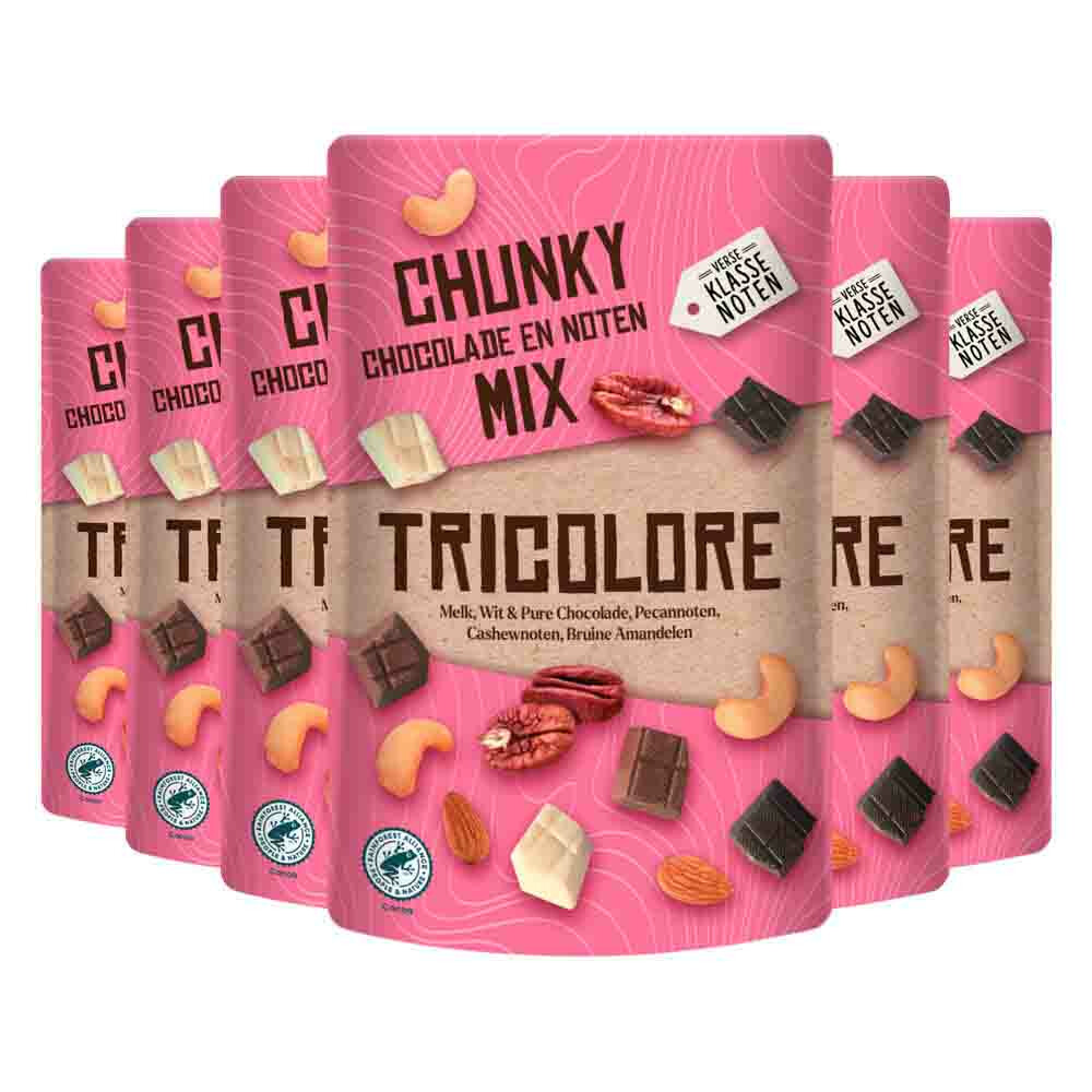 6x Verse Klassenoten Chunky Chocolade en Noten Mix Tricolore 150 gr