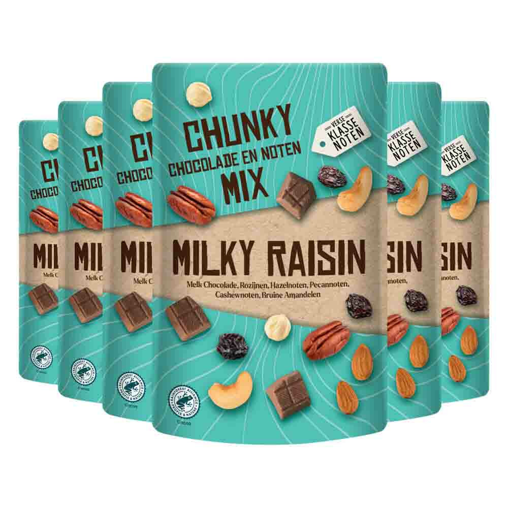 6x Verse Klassenoten Chunky Chocolade en Noten Mix Milky Raisin 150 gr