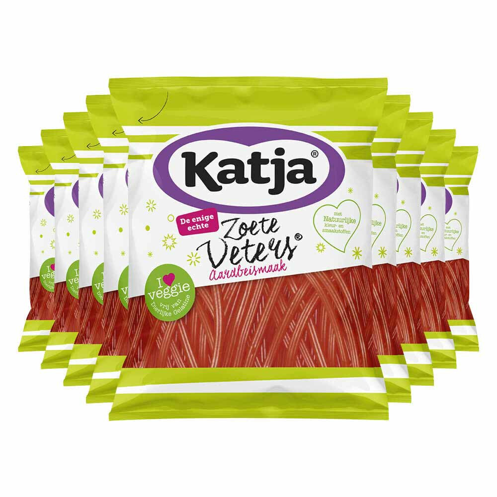 9x Katja Zoete Veters Aardbei 125 gr