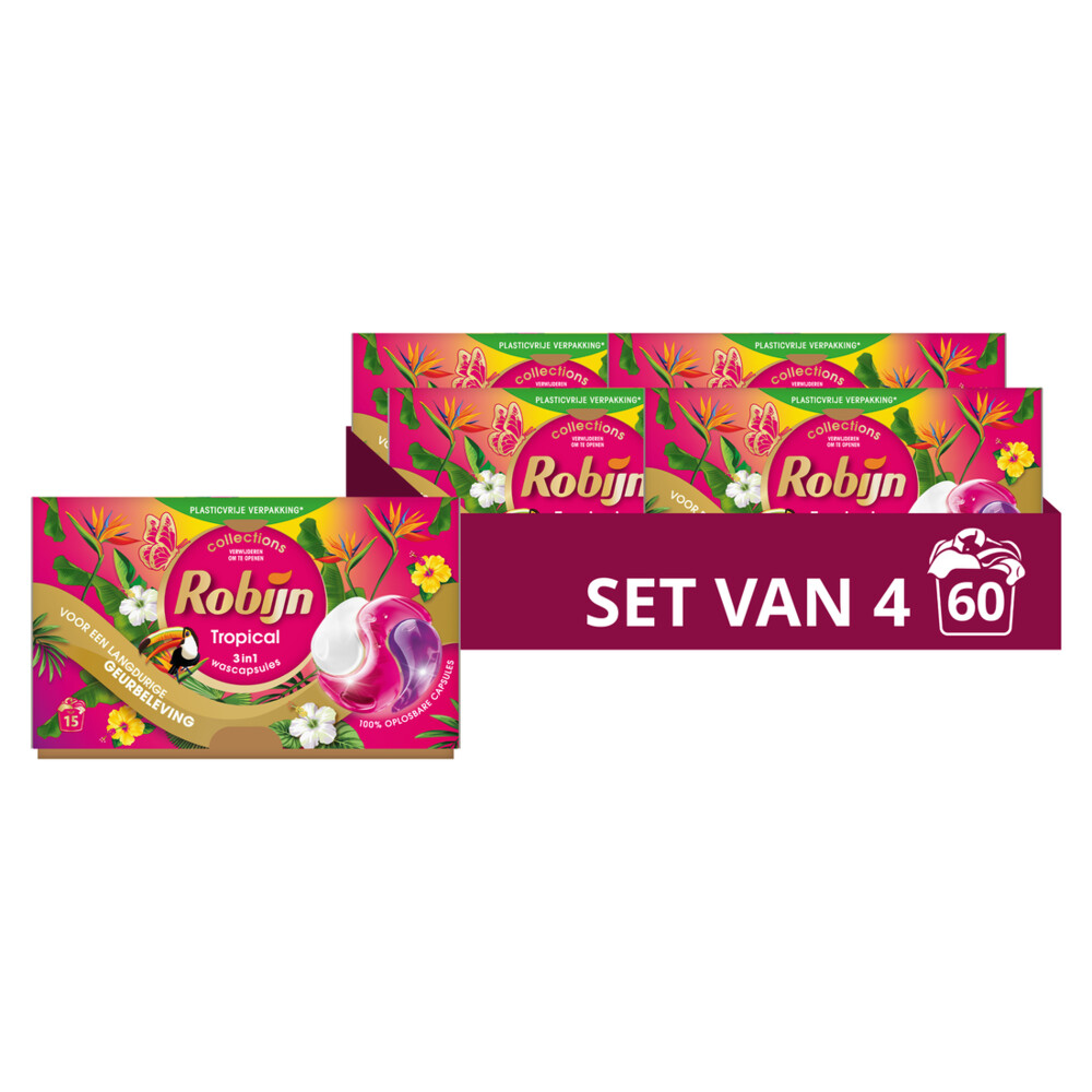 4x Robijn Wascapsules 3-in-1 Tropical 15 stuks