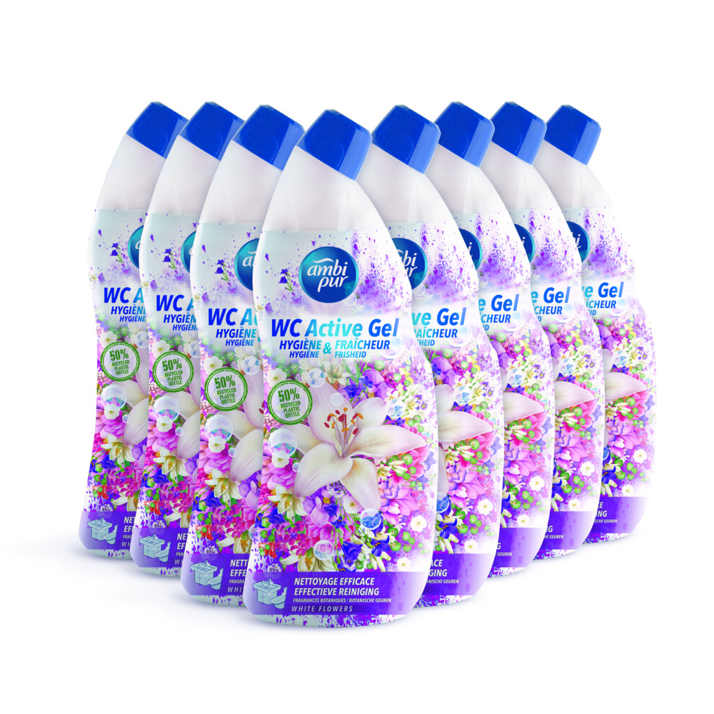 8x Ambi Pur Toiletreiniger Wc Active Gel White Flowers 750 ml