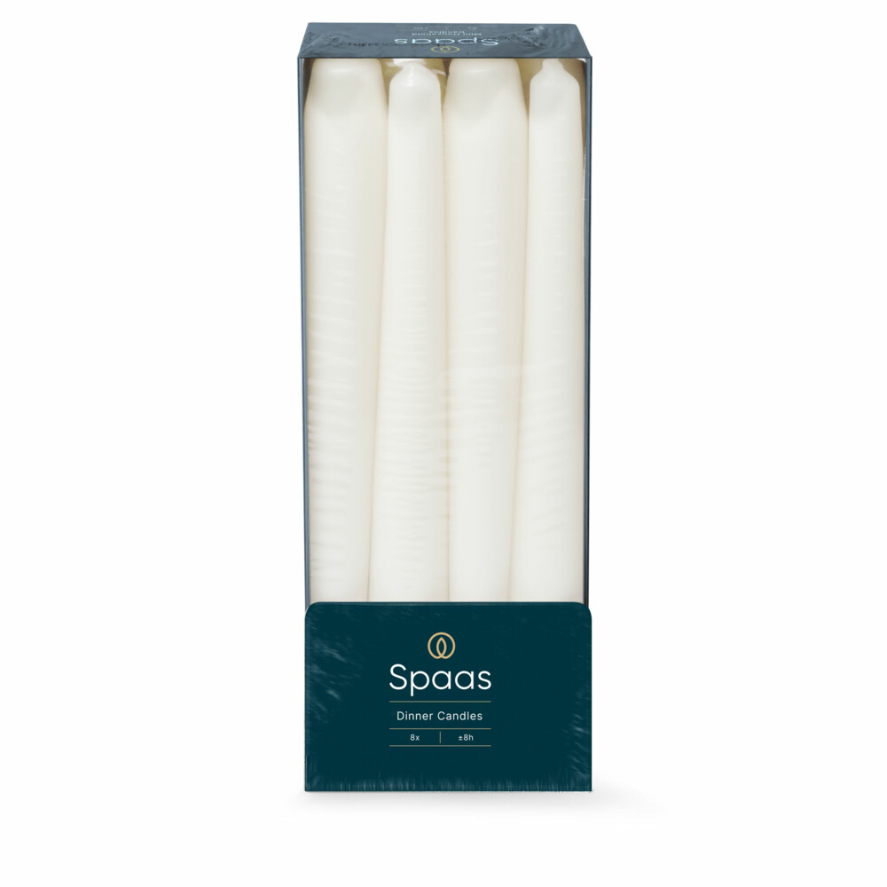 SPAAS Dinerkaarsen Wit 23/250 mm± 8 branduren 8 stuks