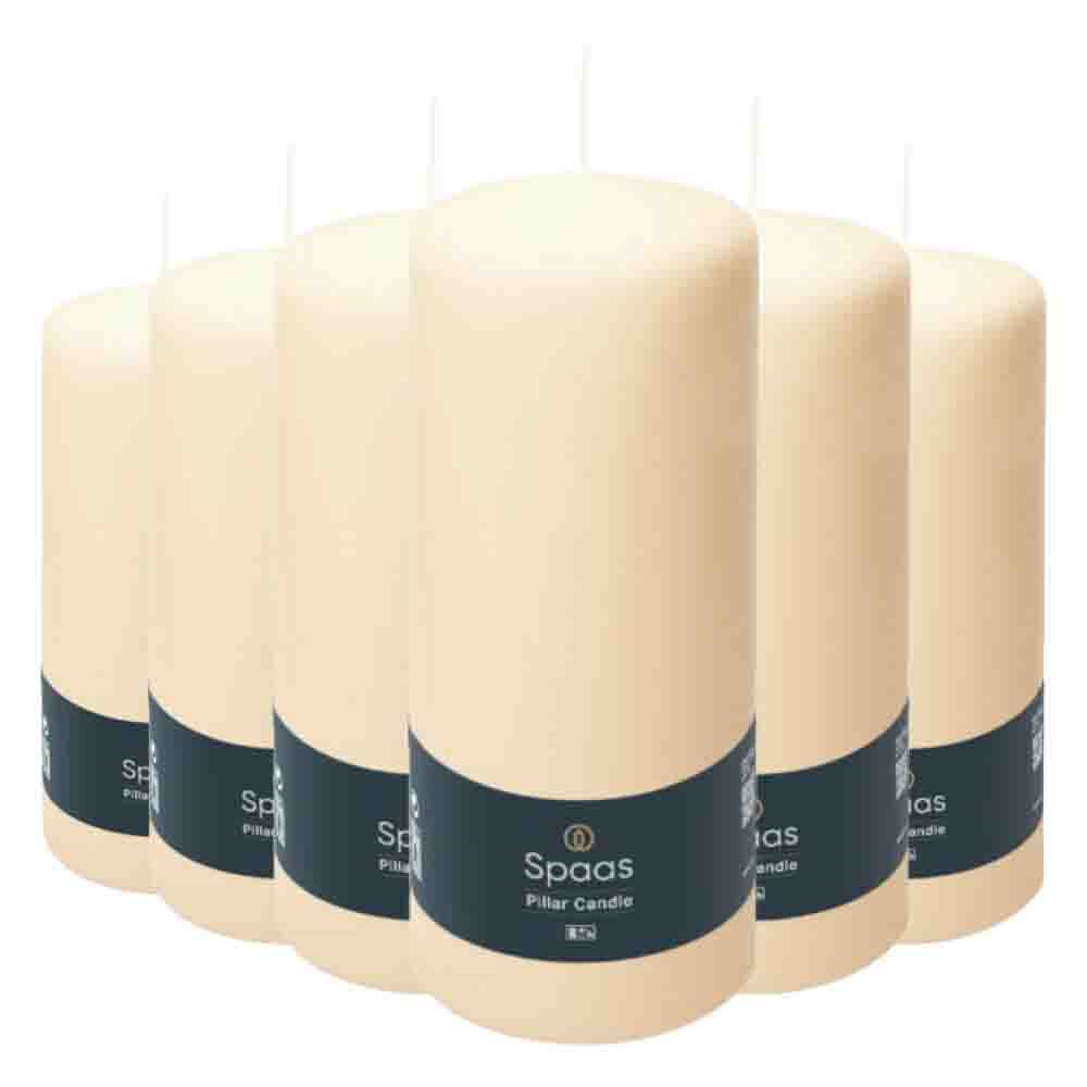 6x SPAAS Cilinderkaars Ivoor 80/200 mm ± 100 branduren