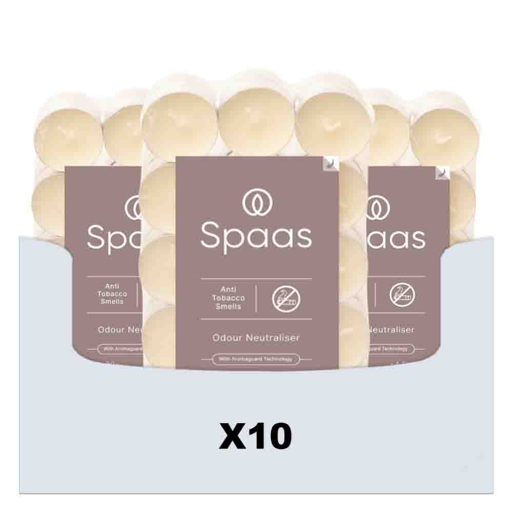 10x SPAAS Anti-tabak theelicht blokverpakking ± 4,5 branduren 30 stuks