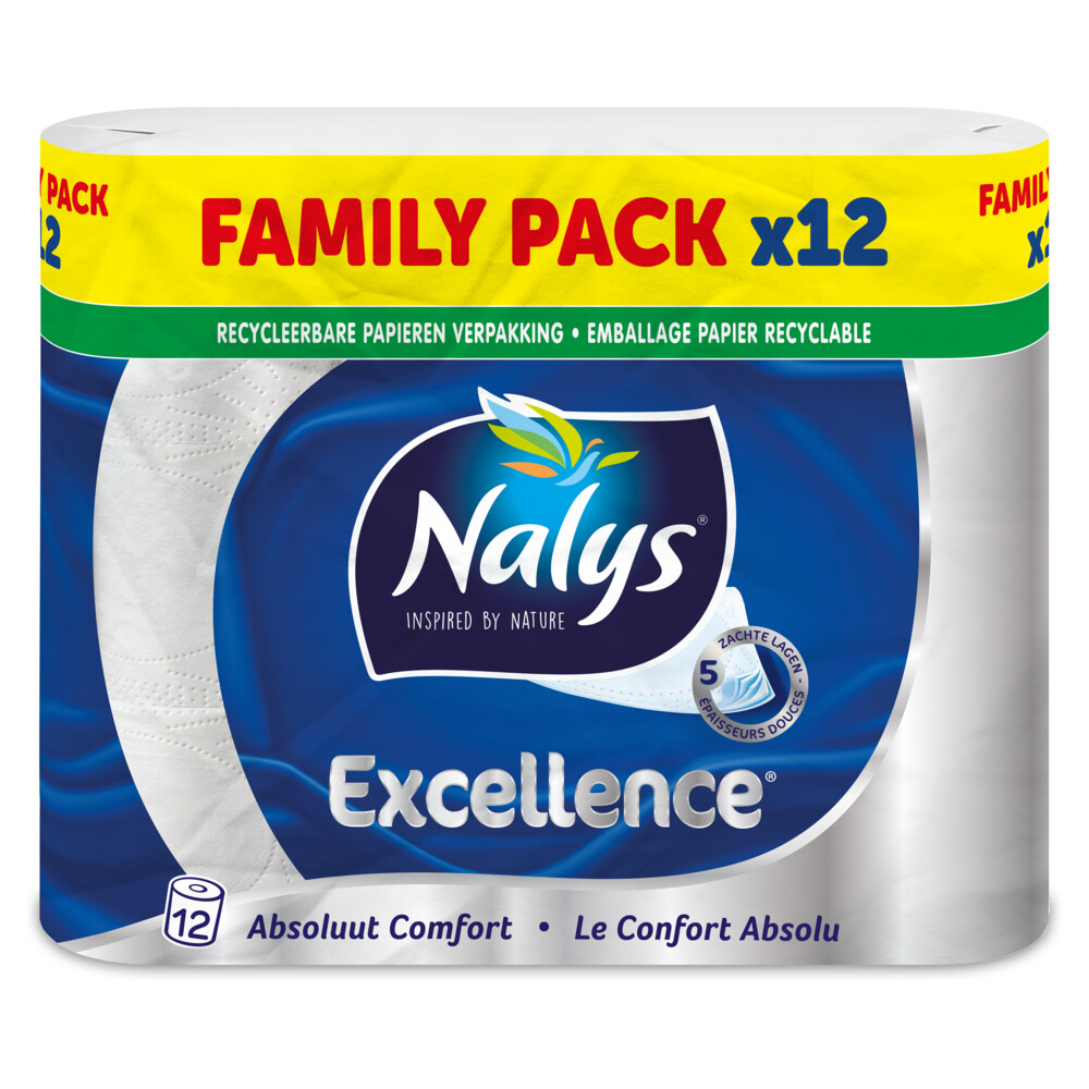 Nalys Excellence Maxi-Vel Toiletpapier In Papieren Verpakking 5-Laags 12 stuks