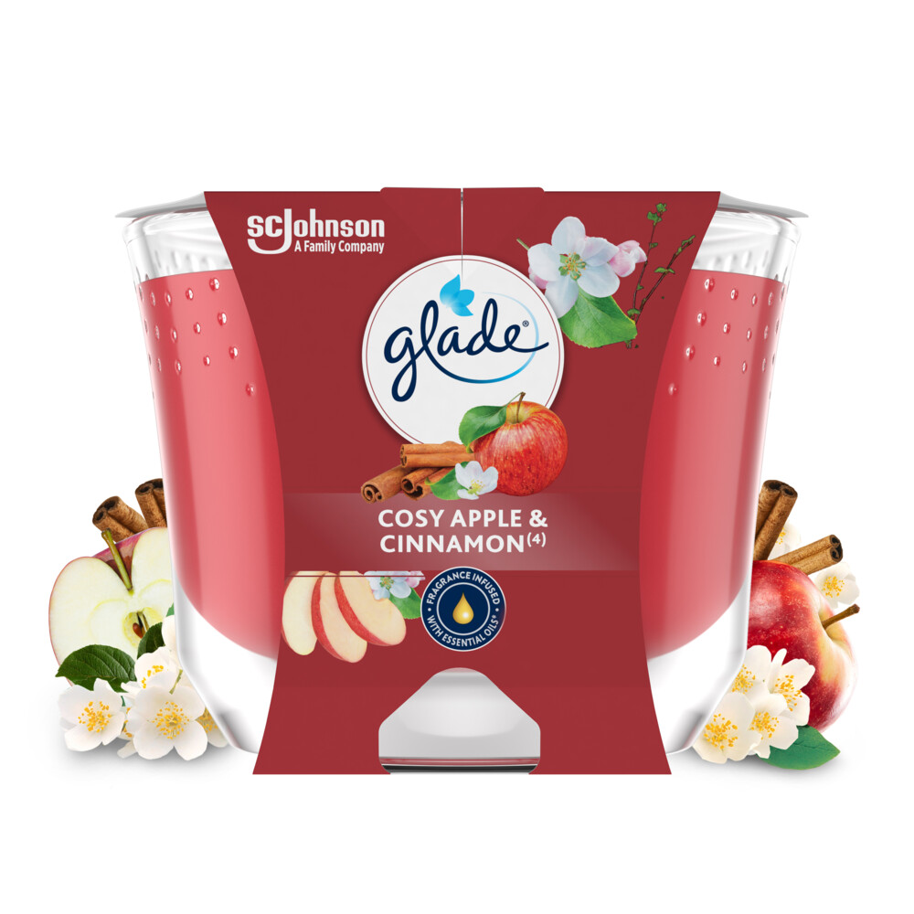 4x Glade Geurkaars Apple&Cinnamon 100% Raapzaadwax 204 gr