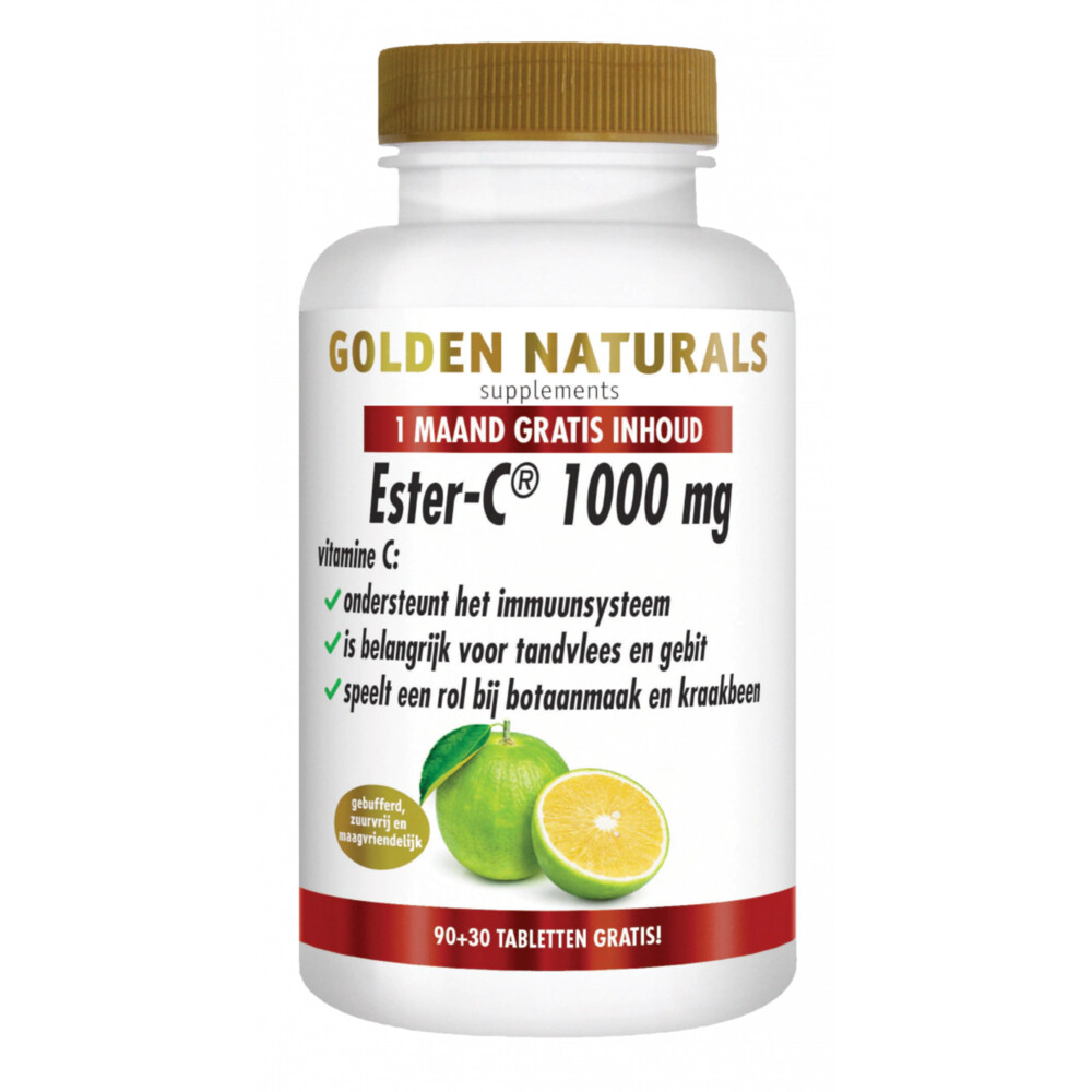 Gratis Verzending: 2x Golden Naturals Ester-C 1000mg Vegan 90 + 30 GRATIS tabletten