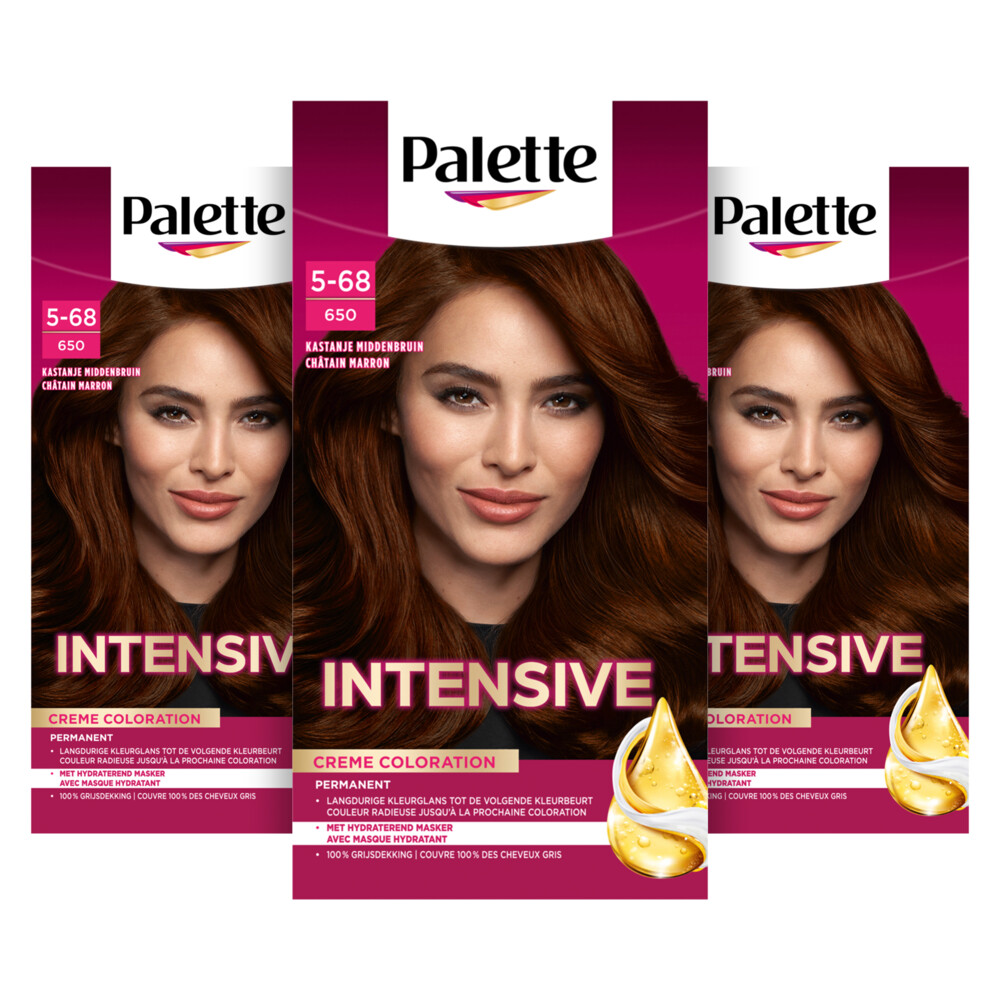 3x Poly Palette Intensive Oil-Care Color Haarkleuring 650 Kastanje Middenbruin