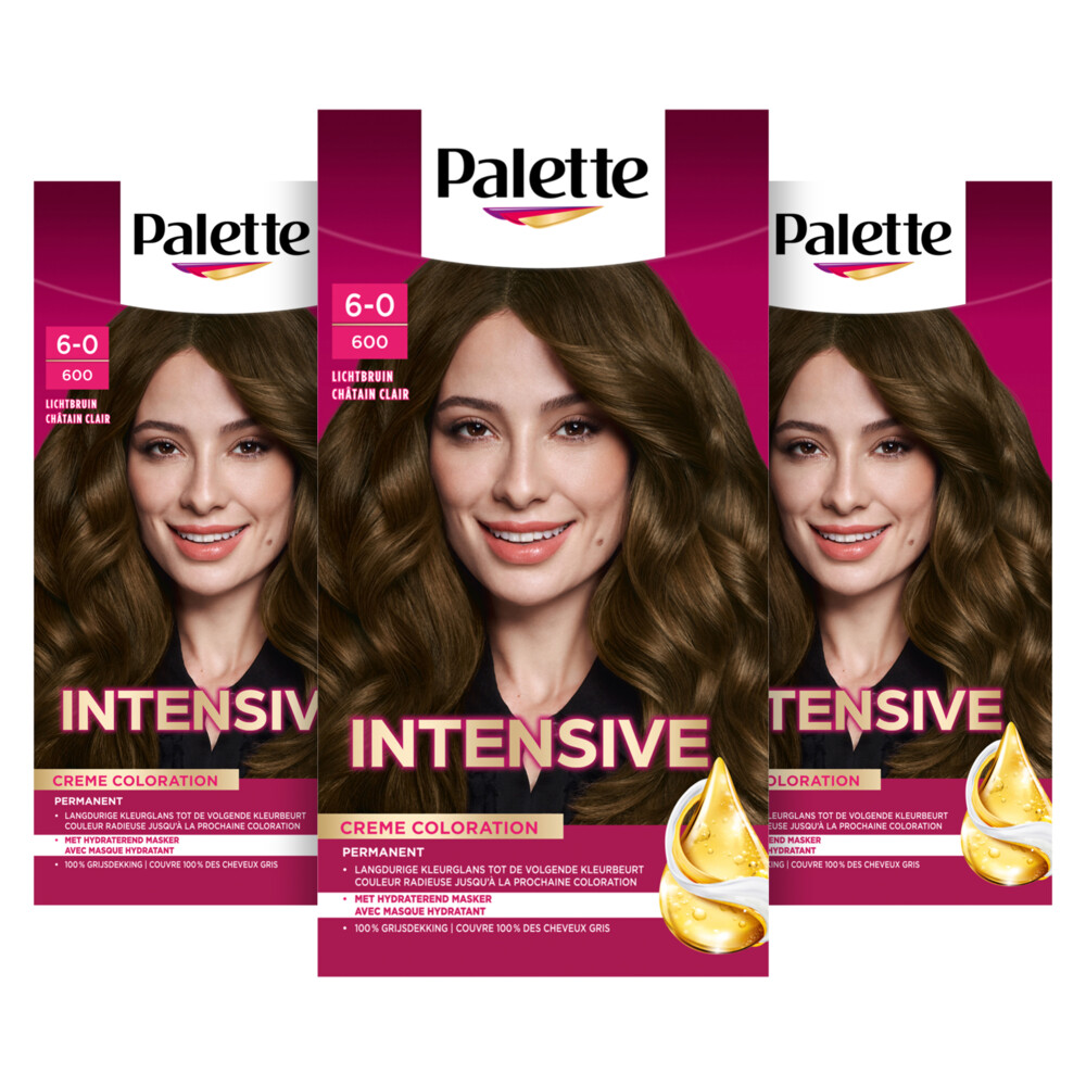 3x Poly Palette Intensive Oil-Care Color Haarkleuring 600 Lichtbruin