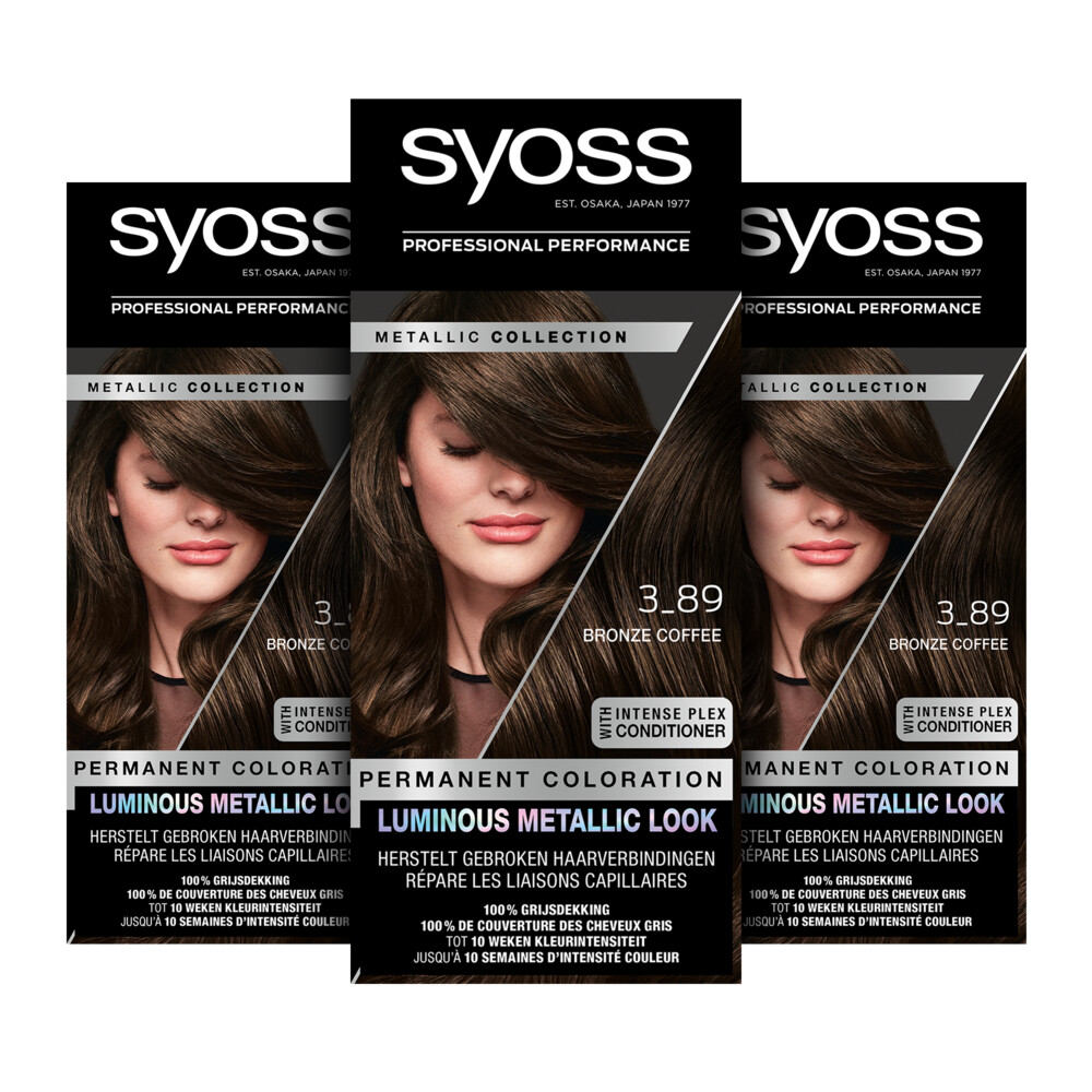 3x Syoss Metallics Haarverf 3-89 Bronze Coffee