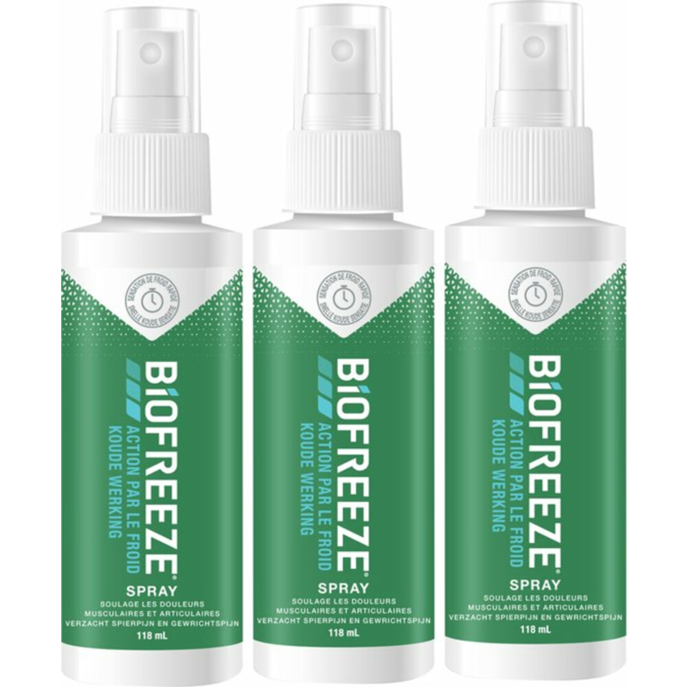 3x Biofreeze Pijnstillende Spray Spieren en Gewrichten 118 ml