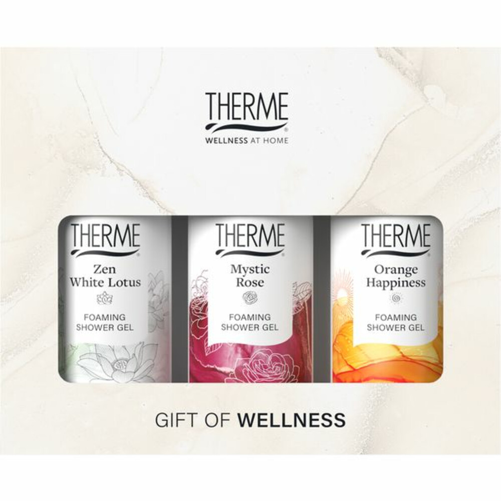 3x Therme Foaming Shower Favorites Geschenkset Orange Happiness + Zen White Lotus + Mystic Rose 1 se