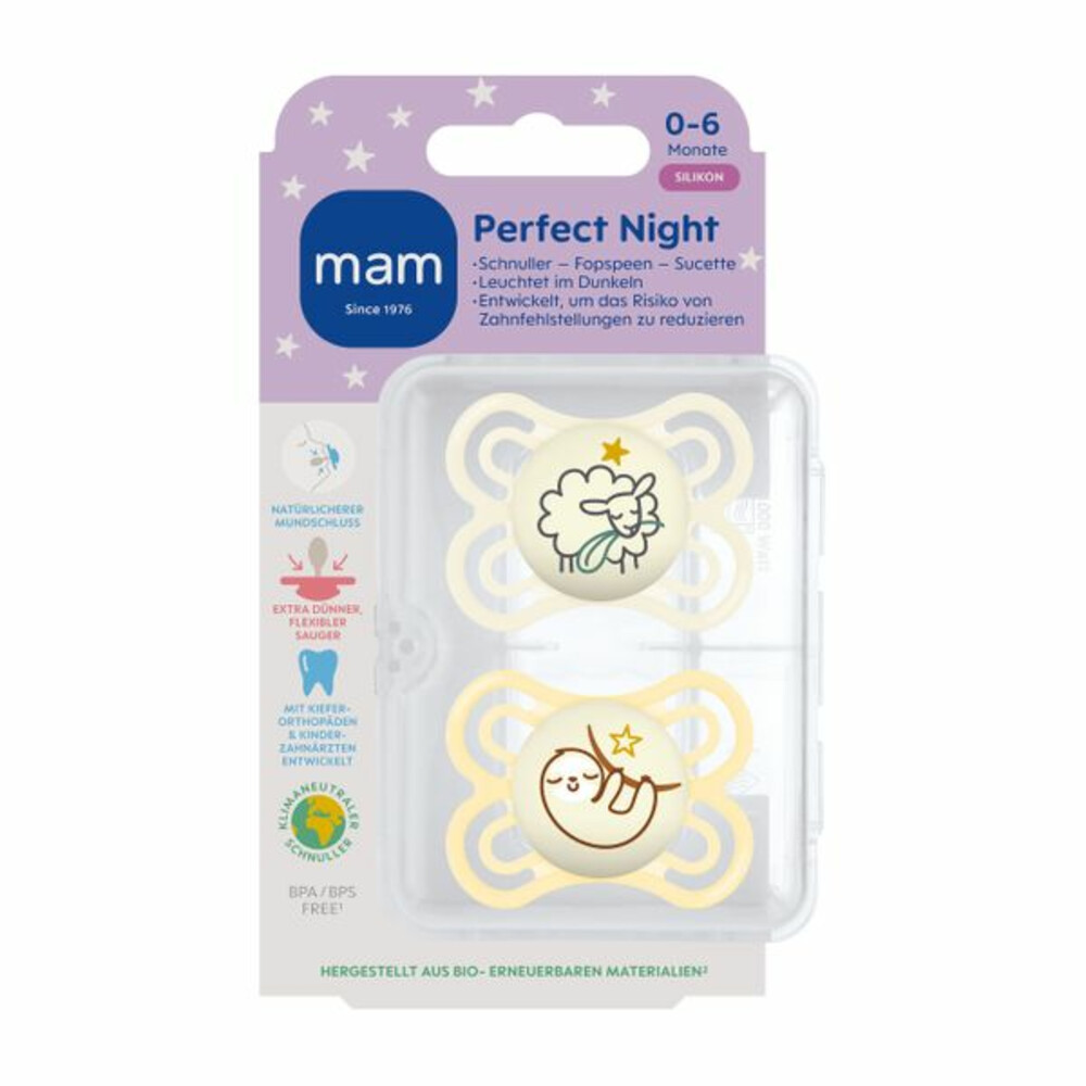 MAM Perfect Night fopspeen in set van 2, helder in het donker