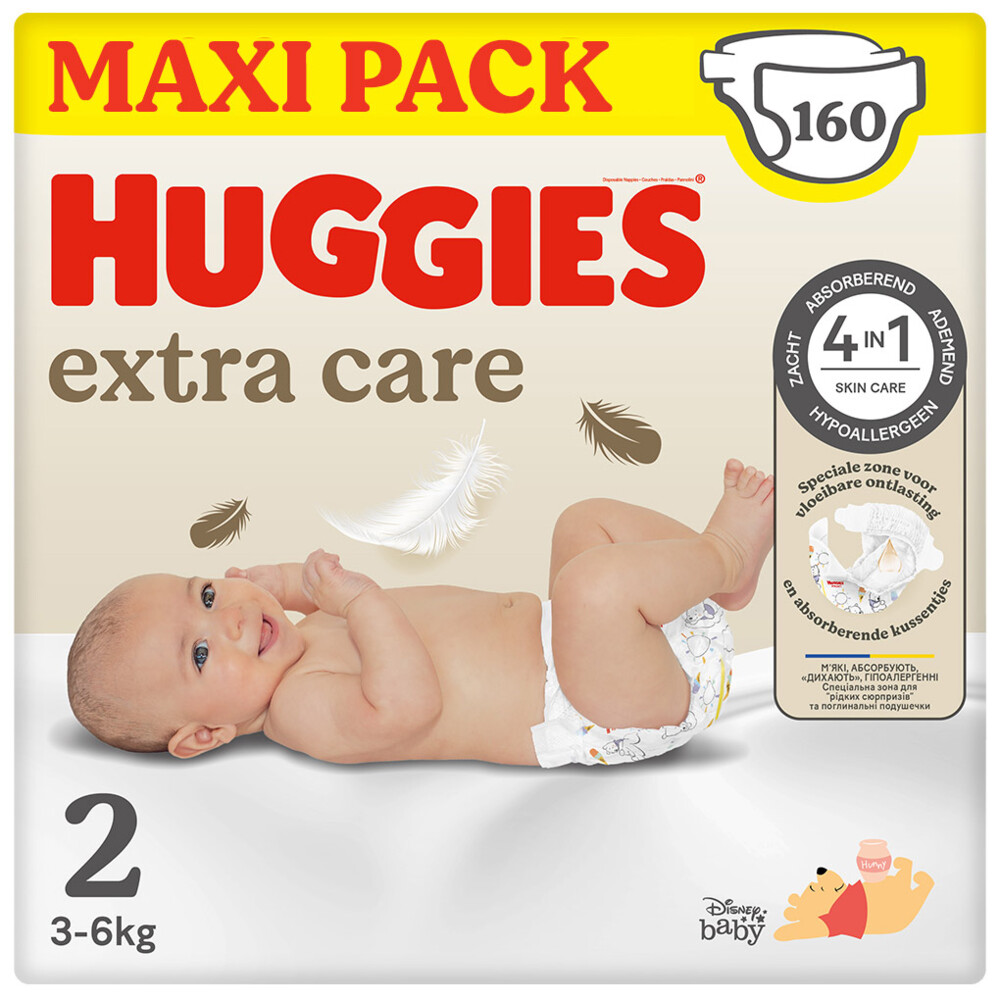 4x Huggies Extra Care Newborn Luiers Maat 2 (3 6 kg) 40 stuks