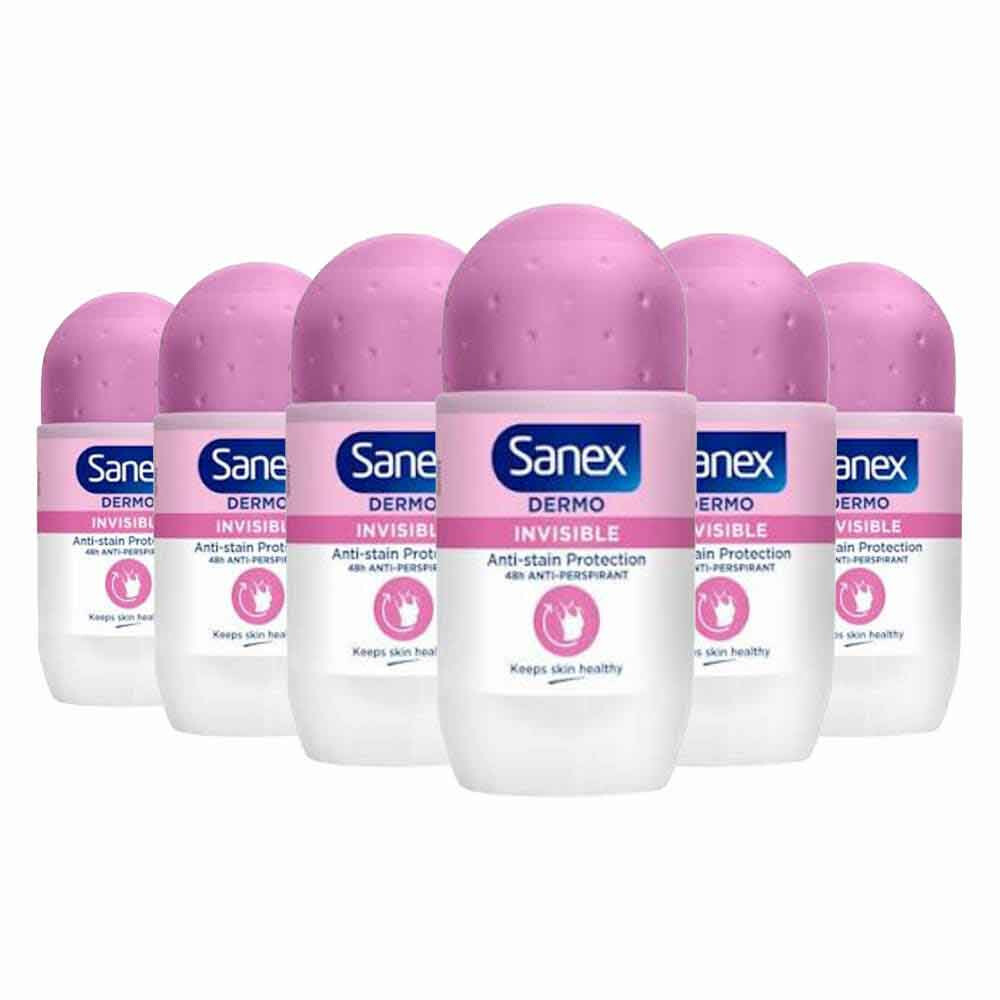 6x Sanex Deodorant Roller Dermo Invisibile 50 ml