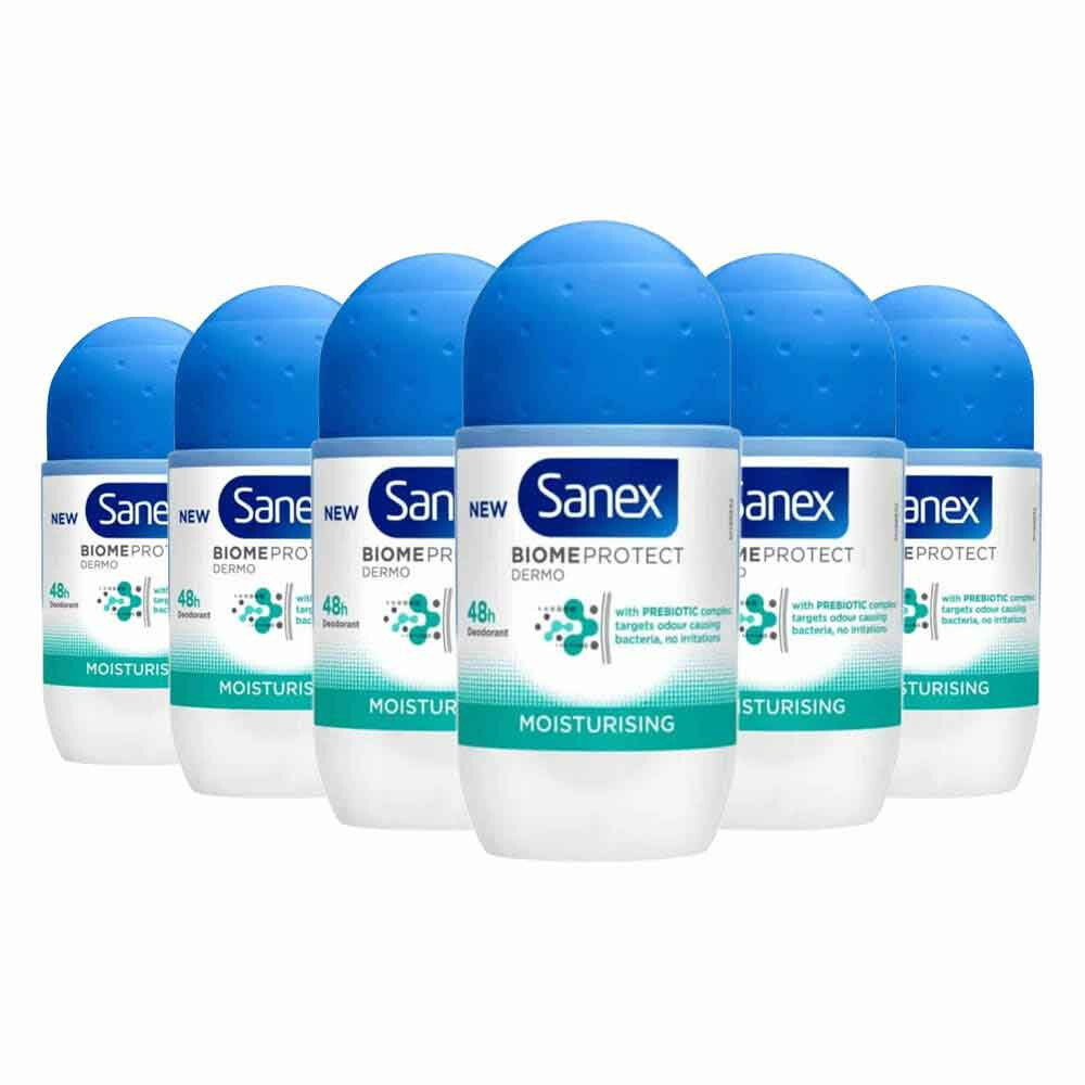 6x Sanex Deodorant Roller Dermo Moisturising 50 ml