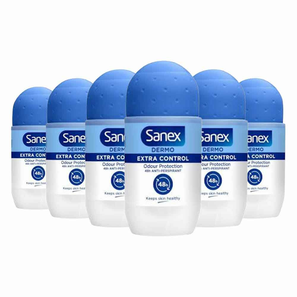 6x Sanex Deodorant Roller Dermo Extra Control 50 ml