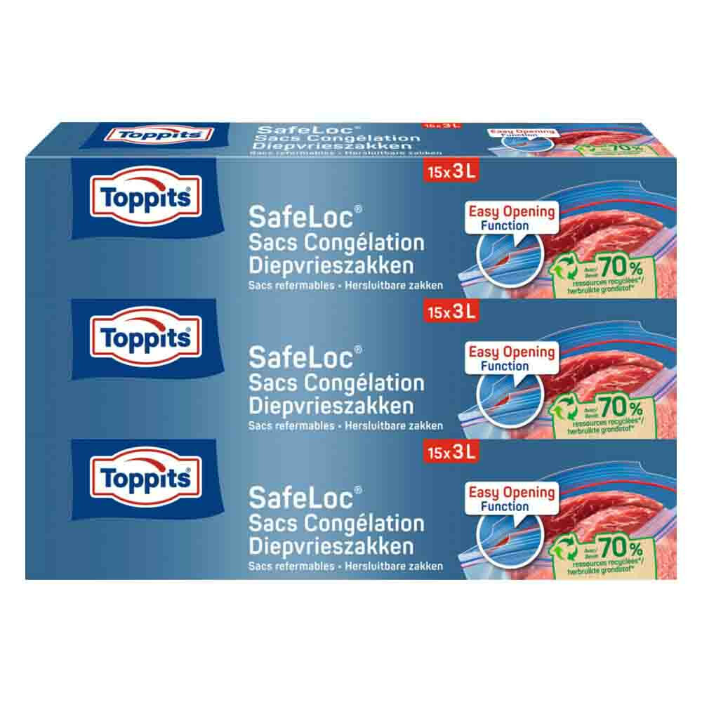 3x Toppits Safeloc Zip-Diepvrieszakken 3 liter 15 stuks