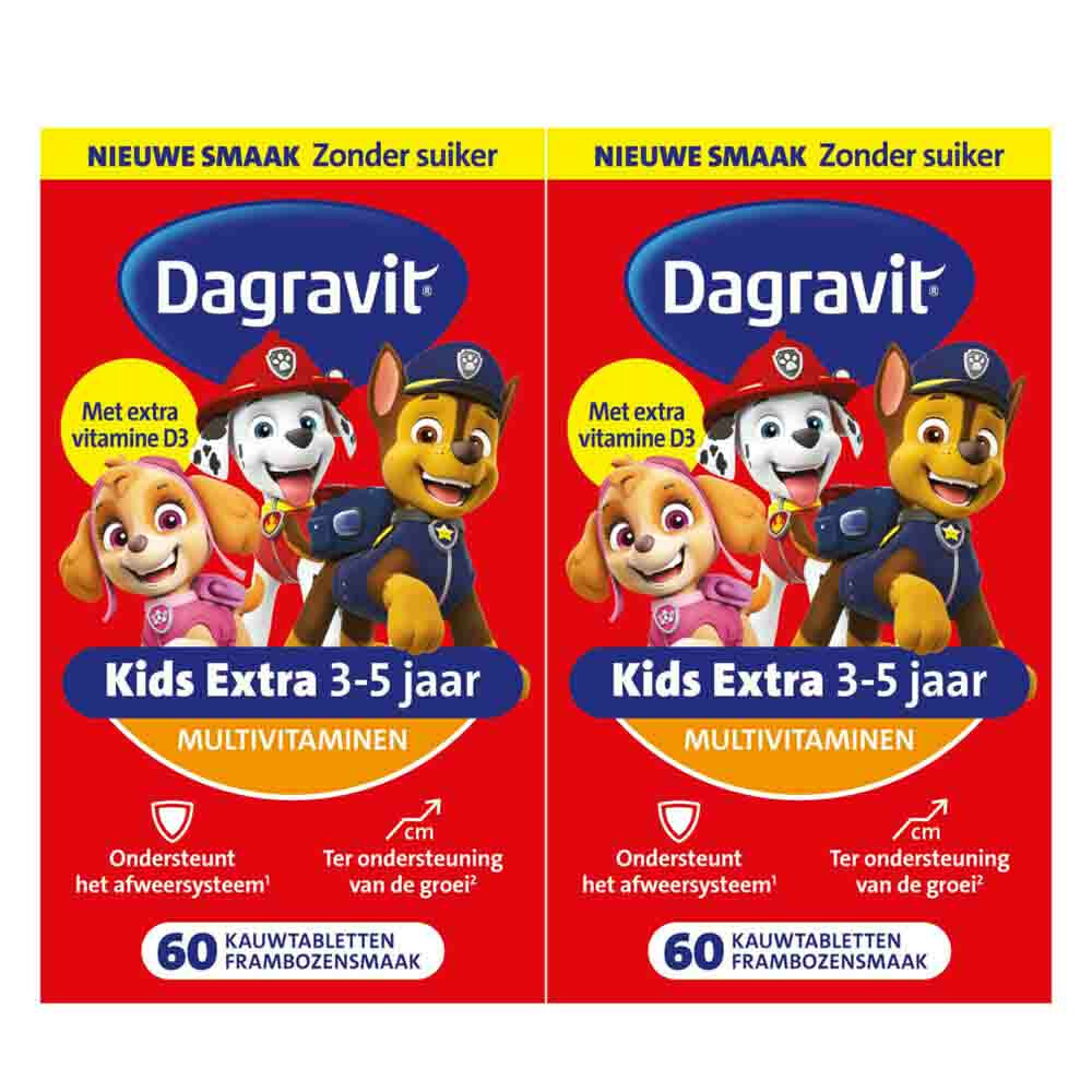 2x Dagravit Multivitamine Kids Xtra 3-5 Jaar Paw Patrol 60 Kauwtabletten