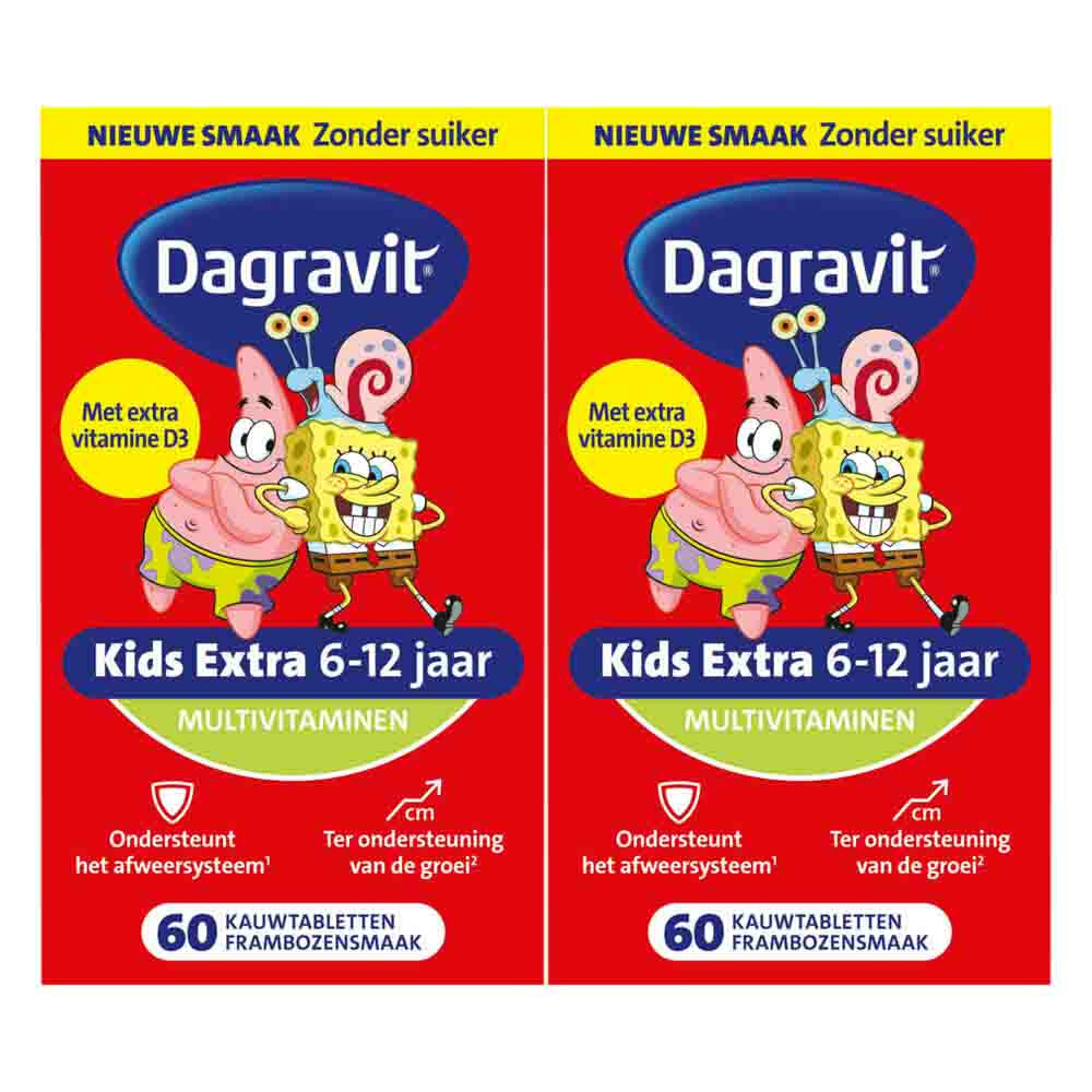 2x Dagravit Multivitamine Kids Xtra 6-12 Jaar Spongebob 60 kauwtabletten