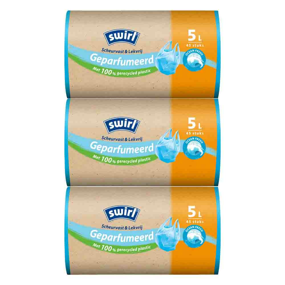 3x Swirl Pedaalemmerzakken Geparfumeerd Ocean Fresh 5 liter 45 stuks