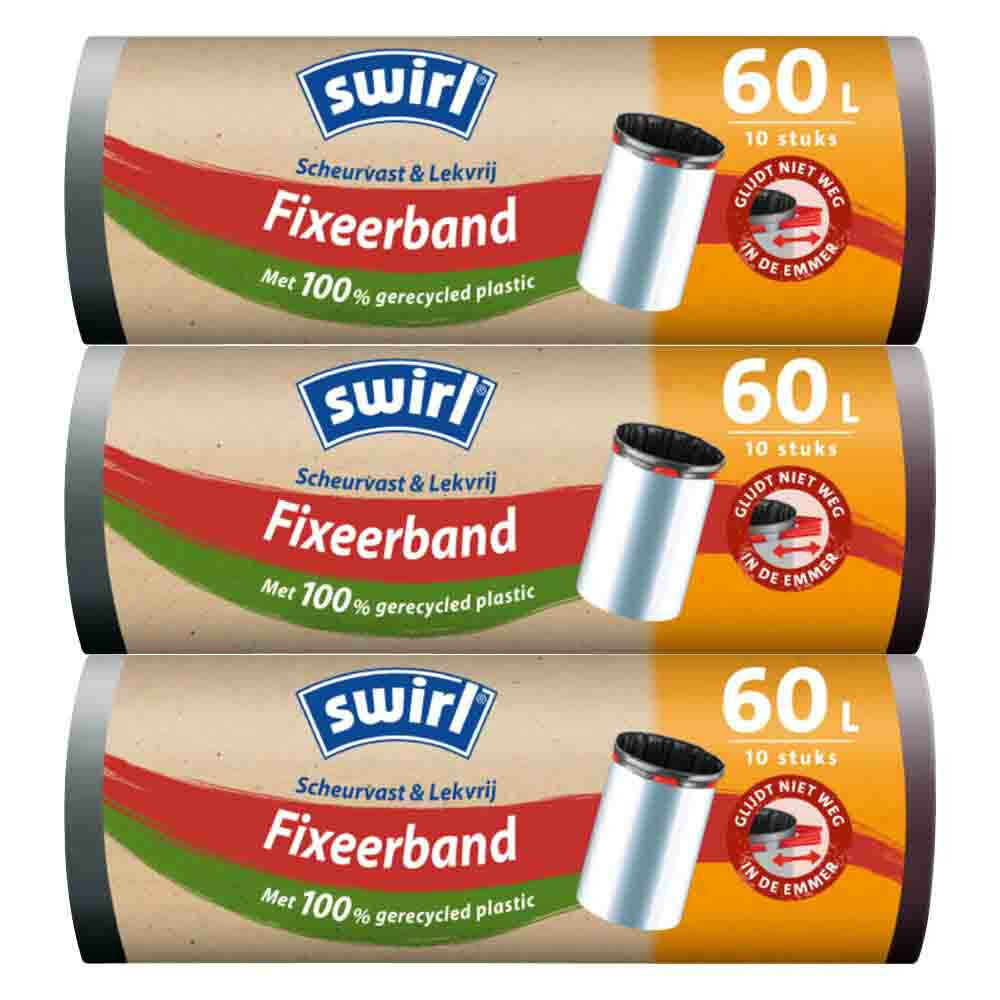 3x Swirl Pedaalemmerzakken met Fixeerband 60 liter 10 stuks