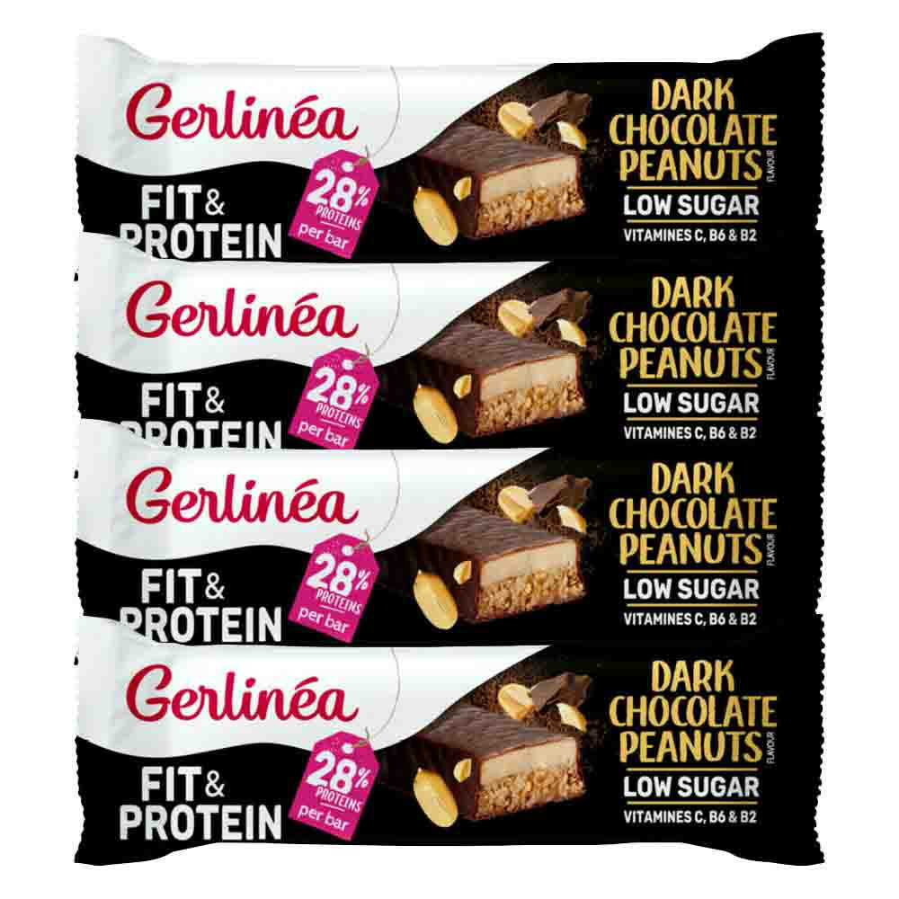 4x Gerlinea Fit&Protein Reep Dark Chocolate Peanuts 45 gr