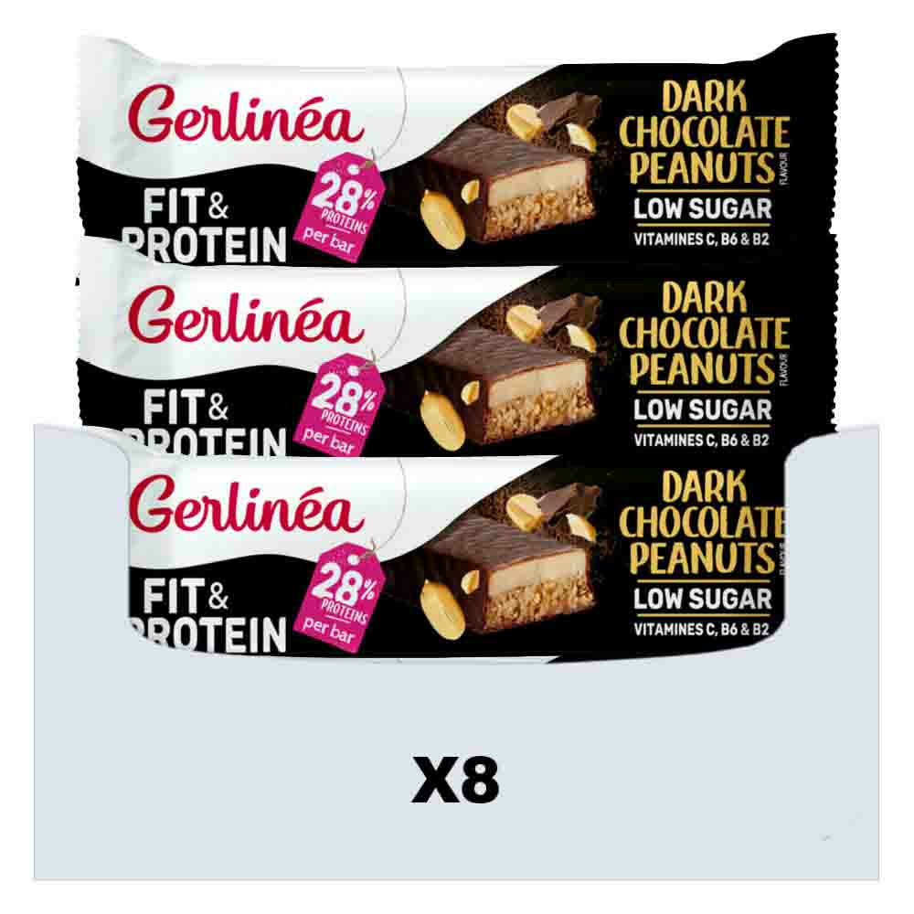 8x Gerlinea Fit&Protein Reep Dark Chocolate Peanuts 45 gr