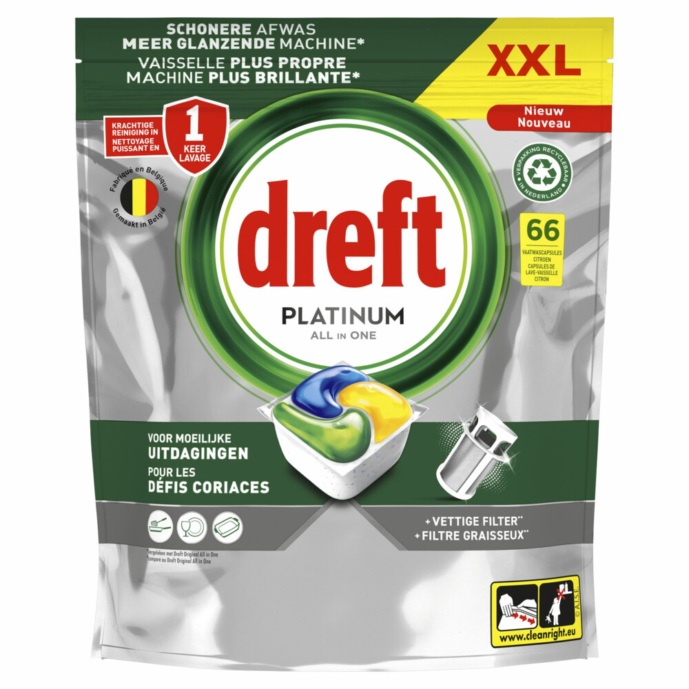 Dreft Vaatwastabletten Platinum All In One Citroen 66 stuks