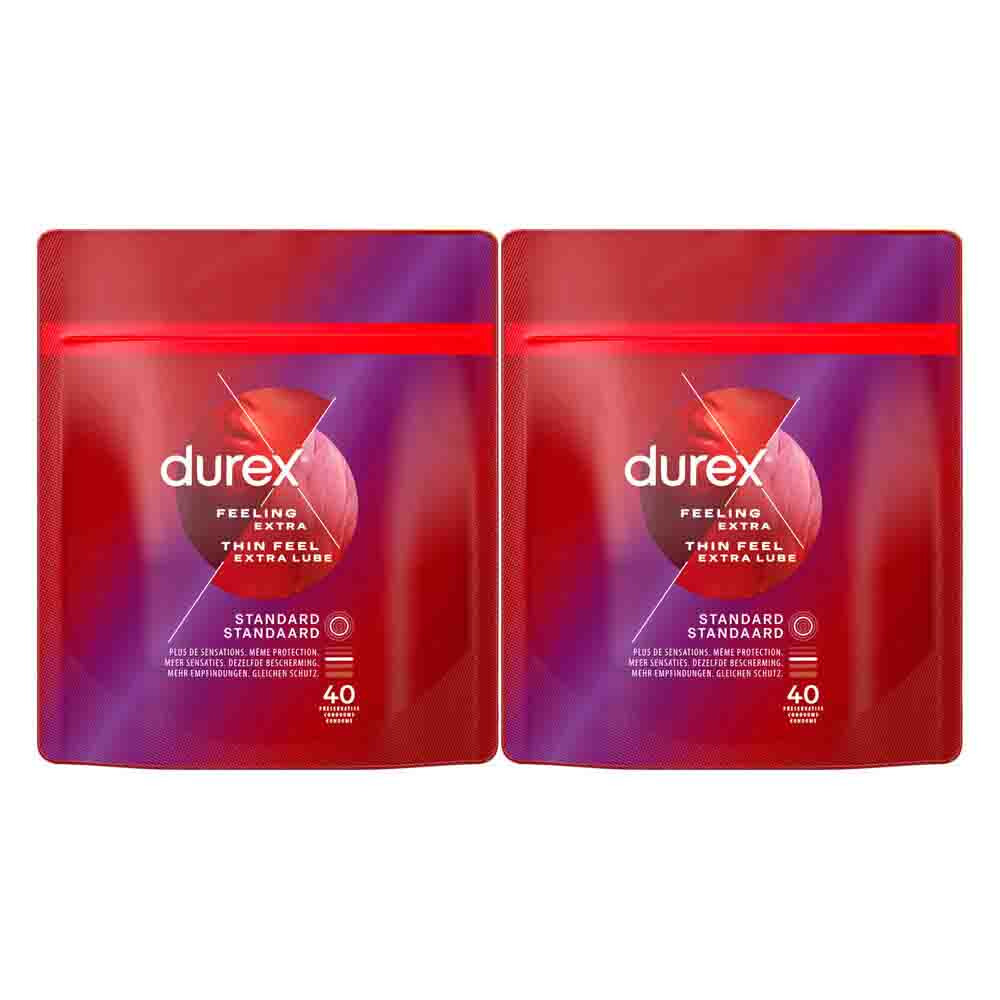 2x Durex Condooms Thin Feel met Extra Glijmiddel 40 stuks